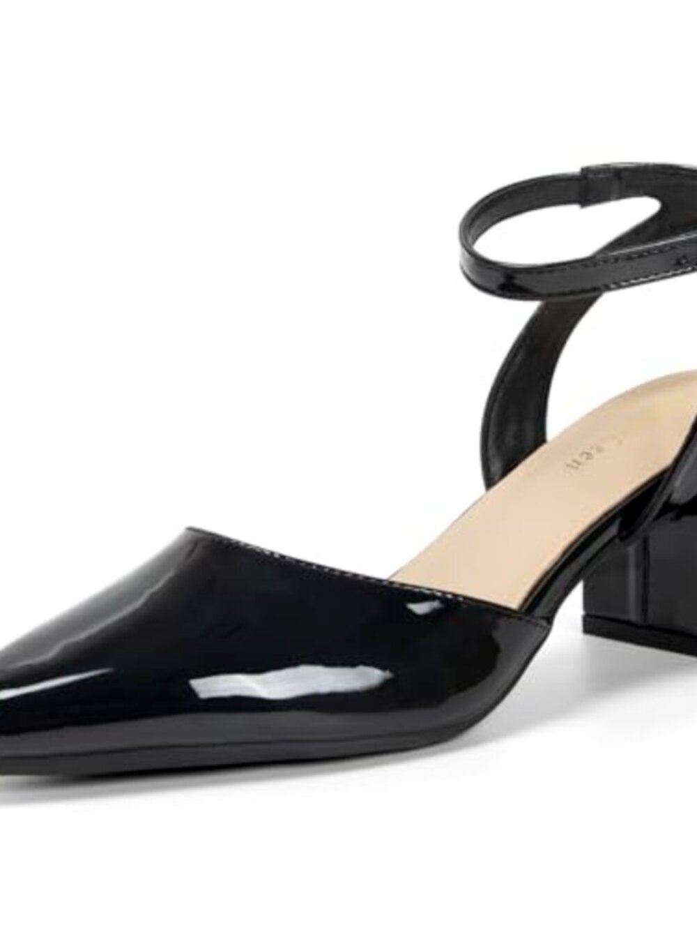 Women's Pointed Toe Slingback Block Heel Pumps Faux Leather Ankle Strap